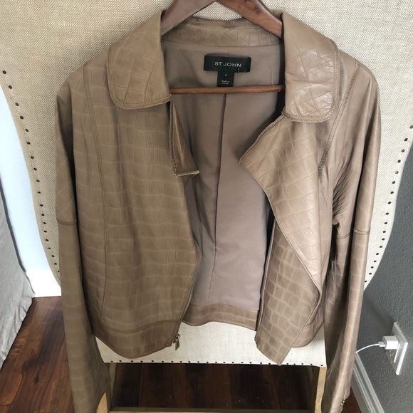 St John lamb leather croc embossed moto jacket